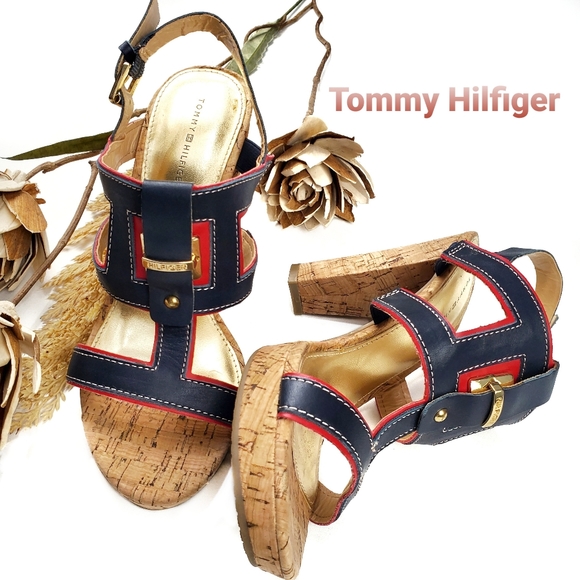 Tommy Hilfiger Shoes - Tommy Hilfiger Blue Strappy Cork Platform Heel 7.5